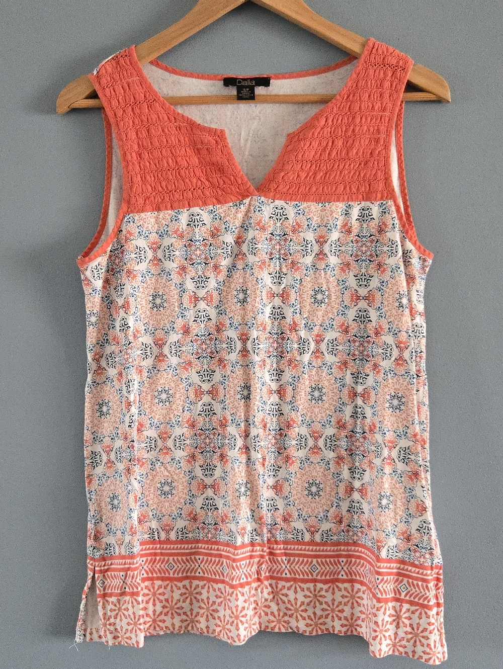 Dalia Coral and White Mandala Patterened Women's Blouse
